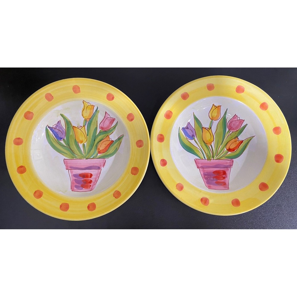 The Cellar Hand Painted And Made In Italy 1995 Pair Of‎ Floral Dinner Bowls Vtg